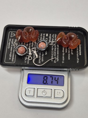 Natural Hand Carved Snake Agate And Hematite Earrings Stainless Steel - Picture 19 of 20