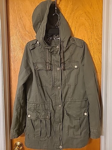 Aeropostale Cargo Military Jacke Damen Gr. M Army Grün Kapuze Full Zip Floral - Bild 10 von 23