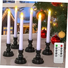  LED Taper Candles with Remote Timers, 6 Pack White Tapers with Black Holders