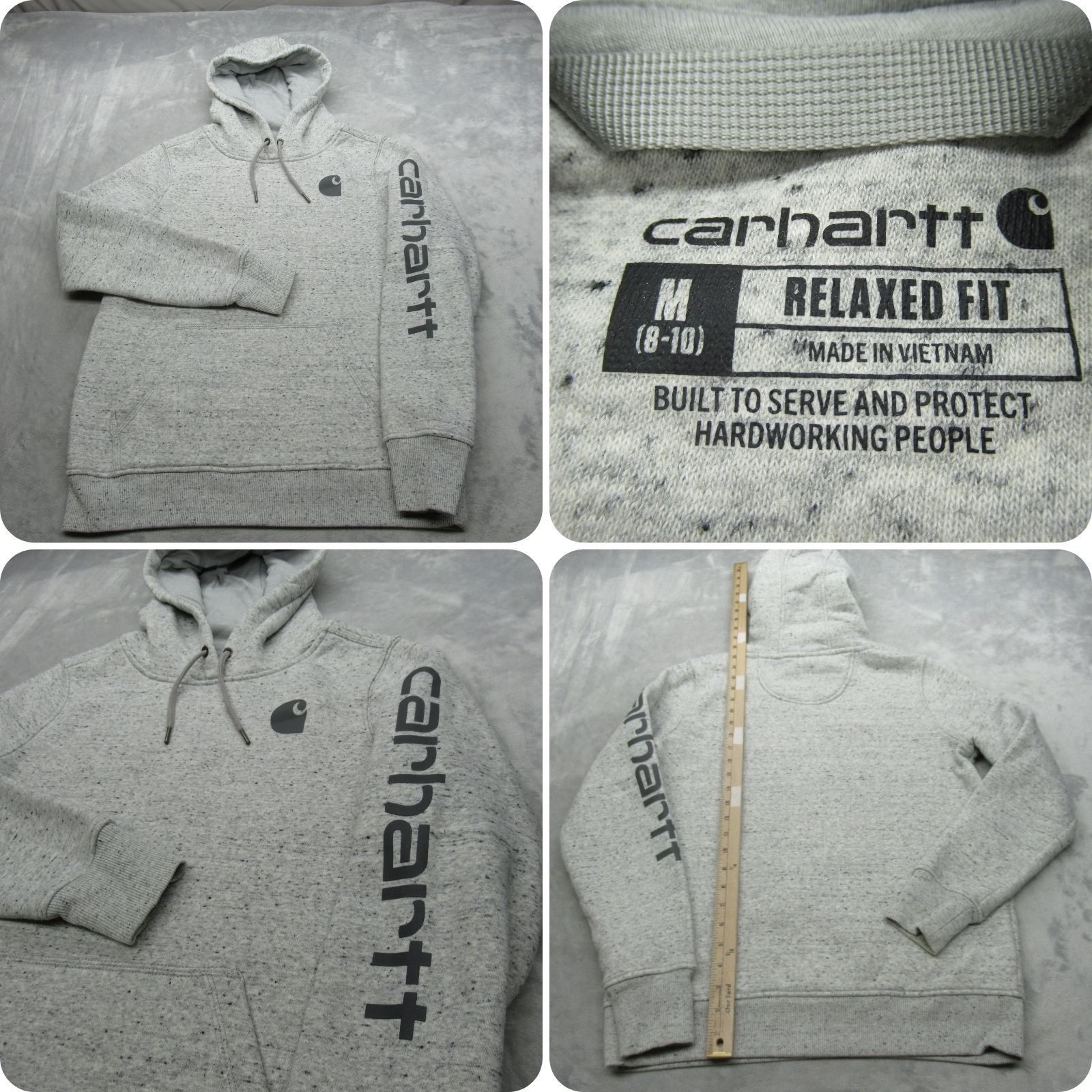 Carhartt Hoodie Women Medium Gray Soft Relaxed Fit Midweight Logo Sleeve Graphic