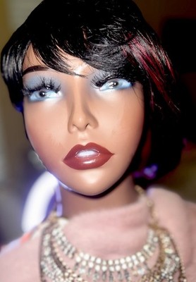SHORT BLACK & RED Pixie BOB with Side Bangs 100% Human Hair Wig-NEW