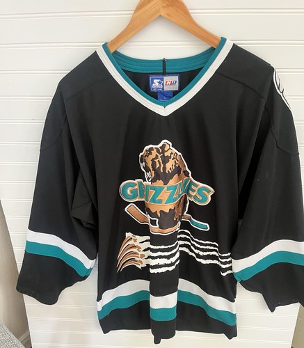 Vintage Starter 1996 Utah Grizzlies Hockey Jersey IHL Mens Large Black Teal