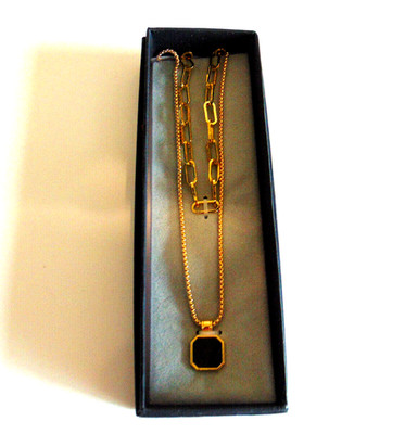 Linea Uomo Gold Plated 2 Chain Necklaces Pendant Set Men's 11 -11.5 Box Link