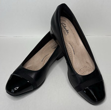 Clarks Black Leather Cap Toe Square Toe Slip On Pumps Heels Women s 7 M