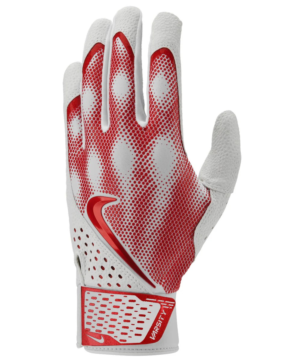 Nike Alpha Varsity Adult Baseball Batting Gloves Pair WHITE | RED SM