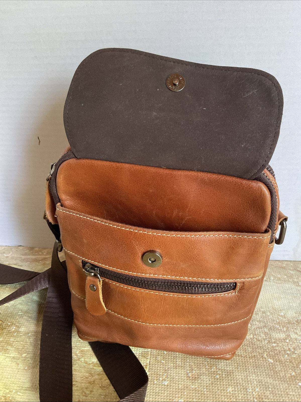 Ameri Leather Cross Body satchel Bag Brown Leathe… - image 6