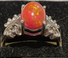 Sterling Silver Mexican Natural Orange Red Fire Opal Ring Size N