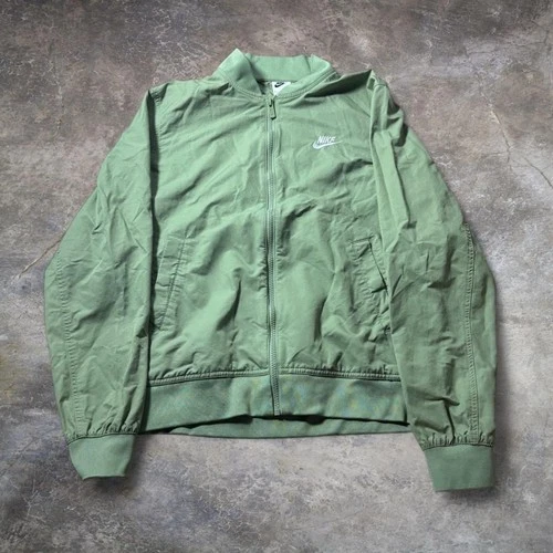 Nike Bomber Jacket Men’s Light Olive Small Club Woven Full Zip Swoosh Streetwear - product listing photo