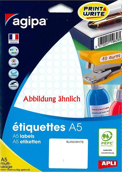 agipa Universal-Etiketten Durchmesser: 45 Mm Rund Weiß 192 Etiketten-image