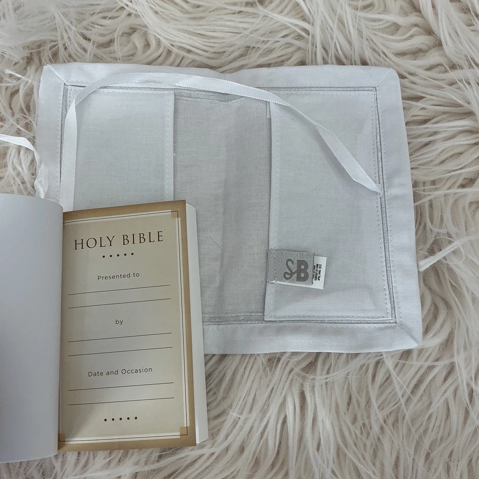 Biblia Recuerdo Bebé Nuevo Testamento Cubierta de Lino Blanco Bautizo Bautizo Dedicado Foto 3 de 4