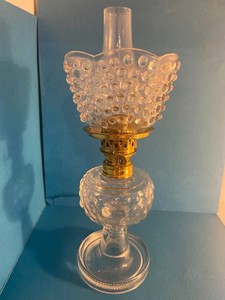 Rare Antique Miniature Oil Lamp 1890's, 7 1/2" Clear Hobnail Very good condition