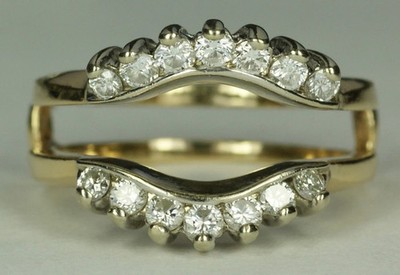 Vintage 14K Yellow Gold Plated Real Moissanite Guard Enhancer Stackable Ring 1CT