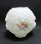 Vintage Puffy Roses GWTW Hurricane Milk Glass Lamp Ball Globe Shade 9"