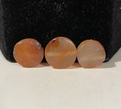 3 Antique Afghan Carnelian Coin Beads
