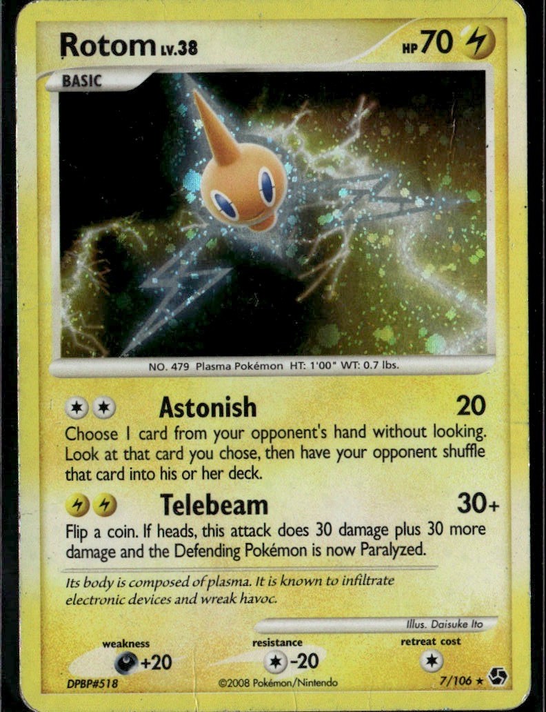 Rotom Holo Rare Great Encounters 7/106 Lightning Holo Pokemon Card