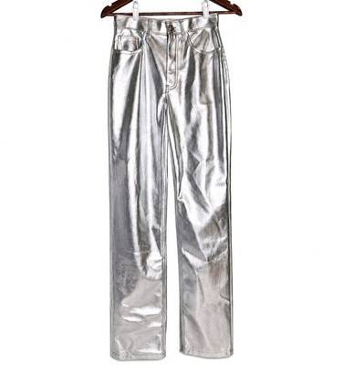 Abercrombie & Fitch Silver Metallic Pants 25 0L Ultra High Rise 90s Straight