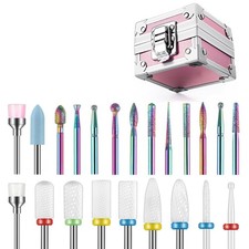 21Pcs Nail Drill Bits Set with Portable Pink Case, 3/32 Inch Drill Bits for N...