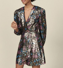 Sandro Paris Metallic Floral Mini Dress Gold ...
