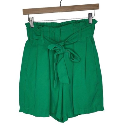 Reserved Eco Aware High Rise Paper Bag Belt Shorts Women s US 4 Minimalist Green