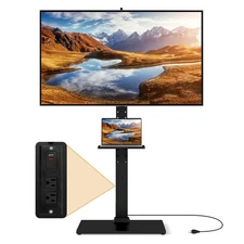 Floor TV Stand w/Power Outlet Height Adjustable Tall TV Stand w/Storage Shelf