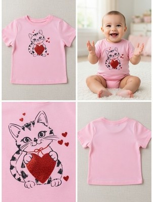 Pink Cat Heart Graphic T-Shirt   Size 12 Months & 18 Months Available