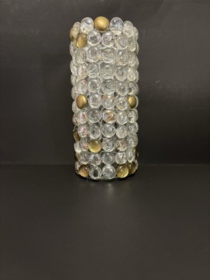 Glass Vase 8.5in-Covered In Clear & Gold Marbles