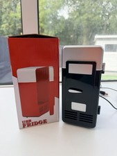 USB Mini Fridge Desktop Drinks Beverage Can Cooler Heater Black Boxed Excellent