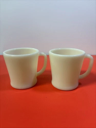 2- Vintage Fire King Anchor Hocking Milk Glass Mugs Cups Off White  D Handle