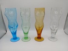 x4 Vintage 60s Naked Lady Drinking Glasses (Blue, Green, Yellow & Clear 20cm)