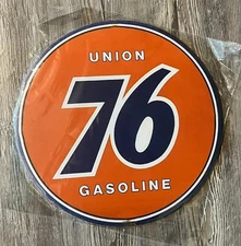 Union 76 Gasoline 12" Diameter Novelty Hem Wrapped Metal Sign New!