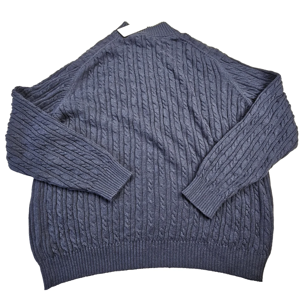 New Izod Durham Men’s 3XL Blue Cable Knit 1/4 Zip Sweater Cotton - Image 2 of 4