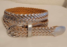 Vintage Capezio Braided Leather Belt Silver Size L/M