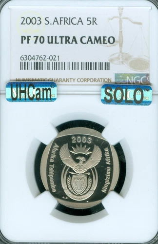 2003 SOUTH AFRICA 5 RAND NGC PF70 MAC SOLO FINEST GRADE SPOTLESS 2,909 MINTED *