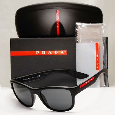Prada Sunglasses Black Matte Rubber Square Red PS01US SPS 01U DG0