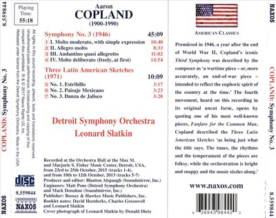 LEONARD SLATKIN / DETROIT SYMPHONY ORCHESTRA COPLAND: SYMPHONY NO. 3; THREE LATI