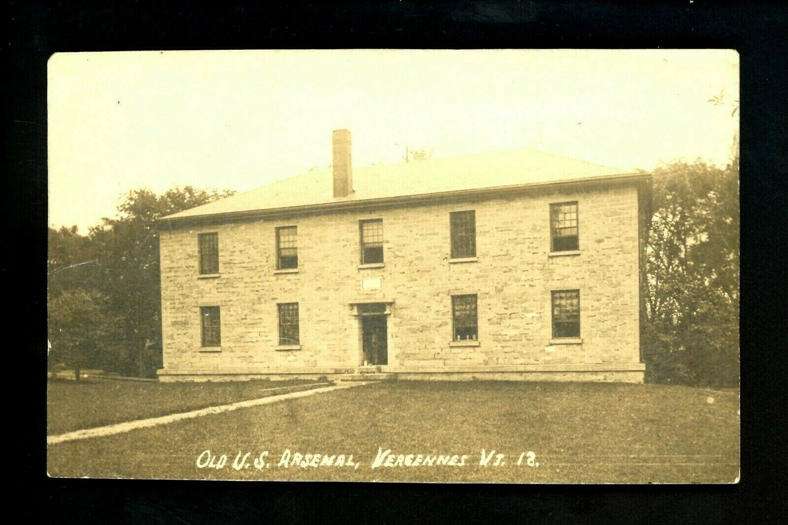 Military real photo postcard RPPC Armory Old US Arsenal Vergennes