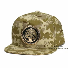 MEXICO Hat Metallic Gold Eagle Logo Snapback Flat Bill Baseball Cap-Desert Camo