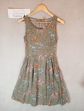Cath Kidston London Dress Womens XS 6 Giraffe Safari Zoo Cotton Olive Green