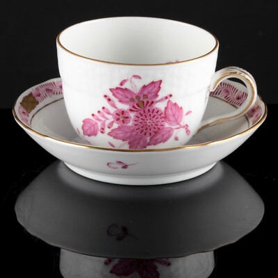 Herend Hungary Porzellan Tasse Mokkatasse & Untertasse 1728 Rose Pink Goldrand