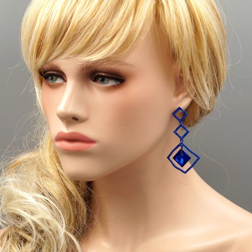 Pendientes colgantes de candelabro de estrás de cristal azul para mujer 02807 graduación - Imagen 2 de 4