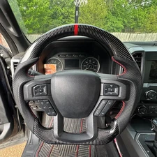 For Ford F150 Real Carbon Fiber Sport Steering Wheel 2015-2020 Manual No Heated