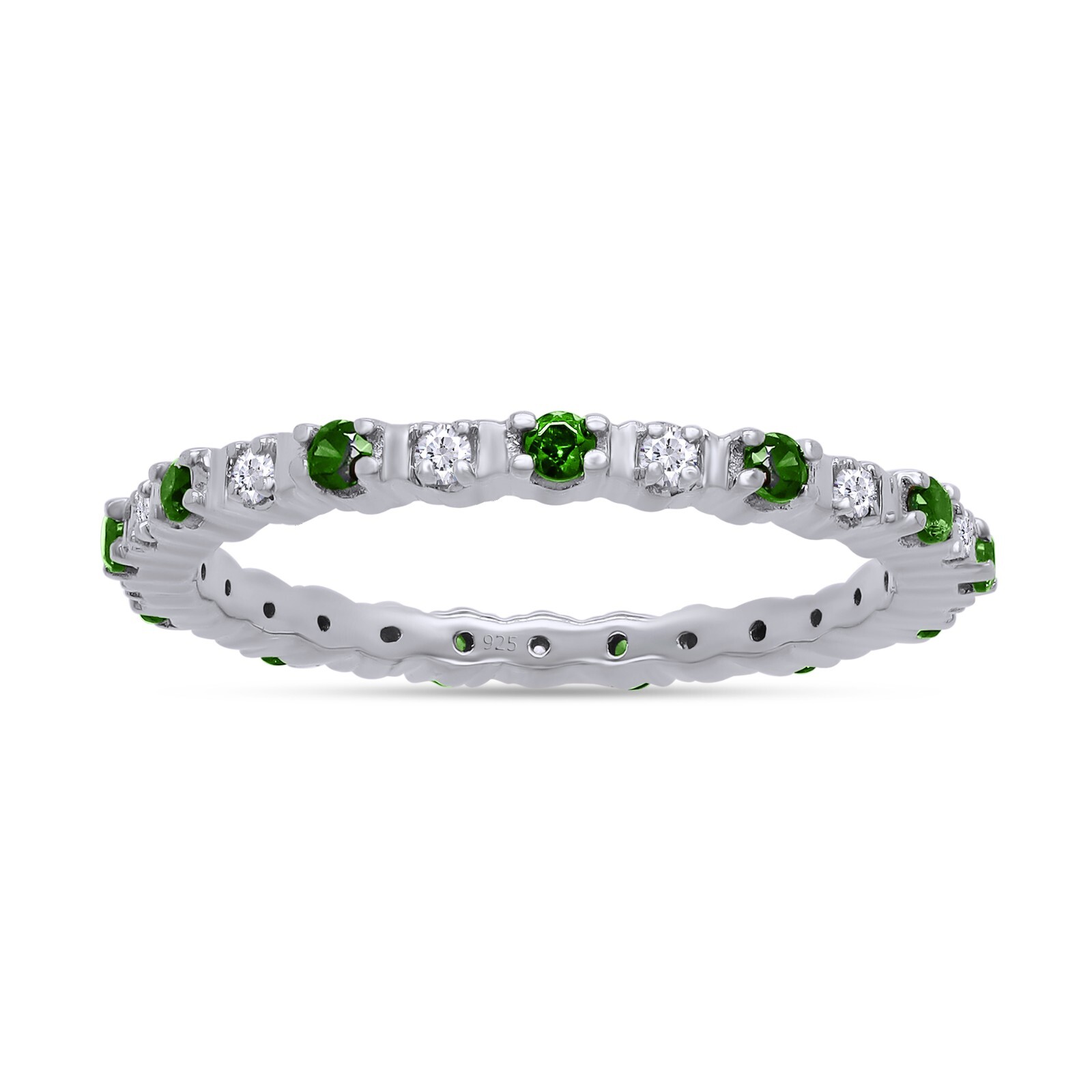 Eternity Wedding Band with Simulated Green Emerald in 925 Sterling Silver-image
