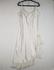 Vtg Enchanting Liquid Satin Nightgown Large Ivory Tapestry Beaded Ruffled Slit