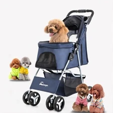 Pet Stroller, Lightweight Foldable Four-wheeled Trolley For Dog And Cat