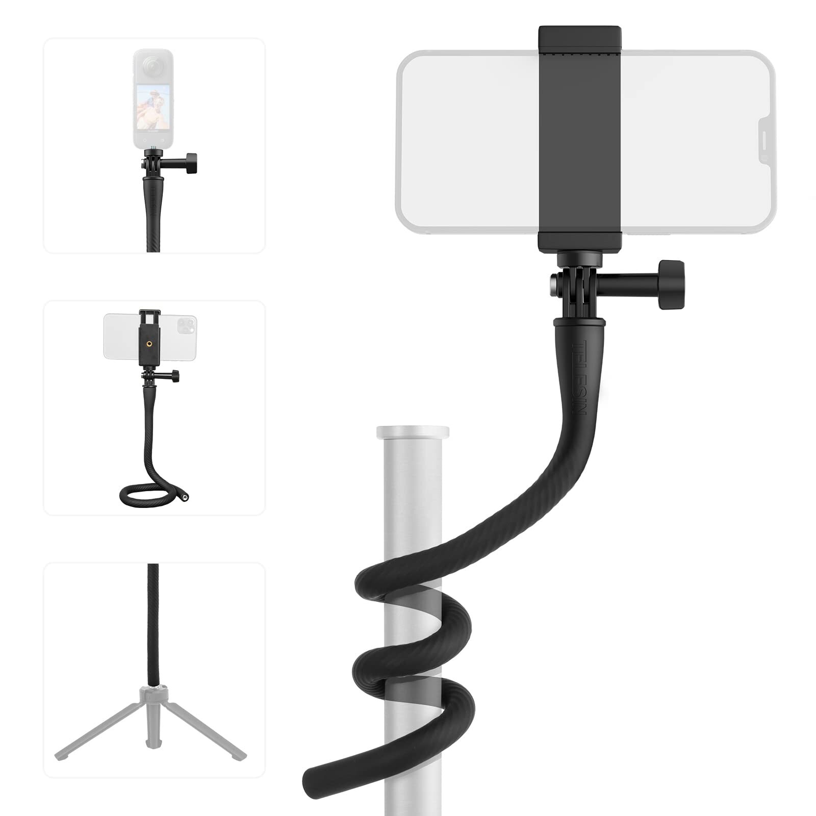 Wrap Around Phone Holder, 20.4in Flexible and Adjustable Gooseneck Phone & Ca...