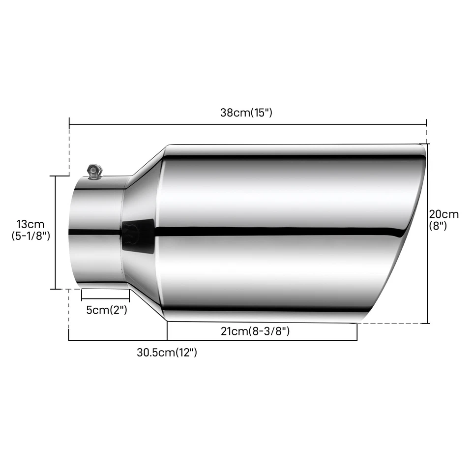 Exhaust Tip 5" Inlet /8" Outlet 15" L Bolt-On Chrome For Ford F-150 F-250 F-350 - Image 2 of 4