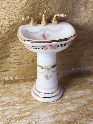 1:12 - Reutter Badezimmer Porzellan Waschbecken Viktorianische Rose Puppenstube 