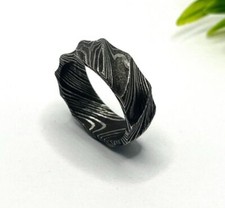 Handmade Damascus Steel Domed Ring - Men  s Wedding Band, Simple  Aesthetic Gift