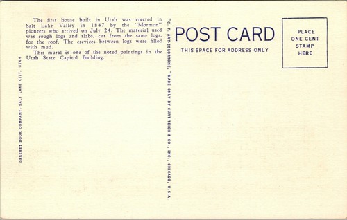 Vtg Building The First House Mural State Capitol Salt Lake City Utah UT Postcard - Picture 2 of 2