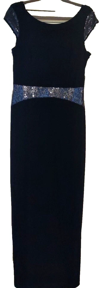 New Scarlett sz.10 Navy Maxi Dress sz.10 Draped Cowl Back Lace Sequin Gown - Image 4 of 4